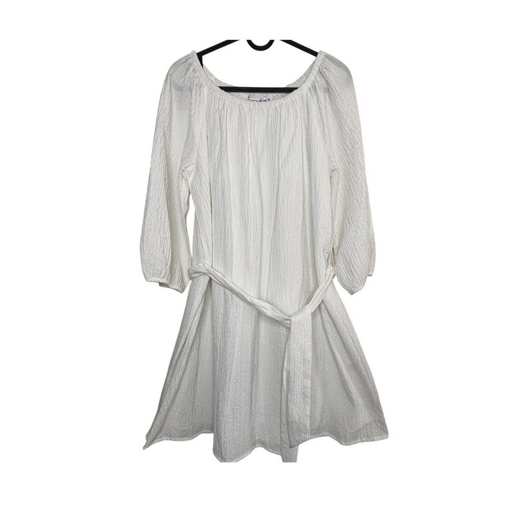 Elizabeth and James Womens Solid Tunic White Belted Dress Sz Sm
